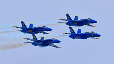 Blue Angels F/A-18 Super Hornets in Diamond Formation