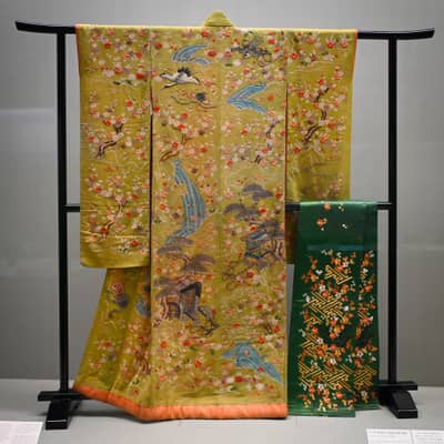Traditional Japanese Kimonos with Crane and Cherry Blossom Embroidery