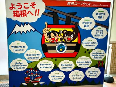 Multilingual Welcome Sign at Hakone Ropeway Station