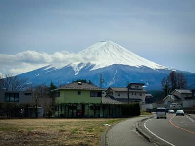 Mount Fuji Rising Above Japanese Village