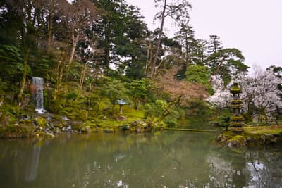 Japanese Garden with Stone Lantern and Waterfall, Kanazawa
