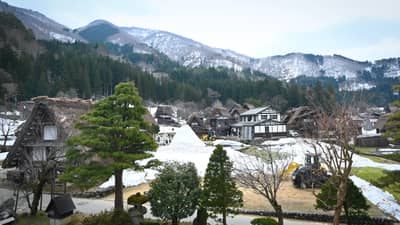 Shirakawa-go Village with Snow-Capped Mountains