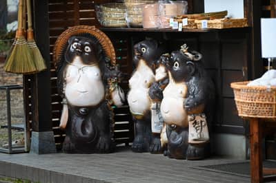 Traditional Tanuki Figurines at Shirakawa-go Village Shop