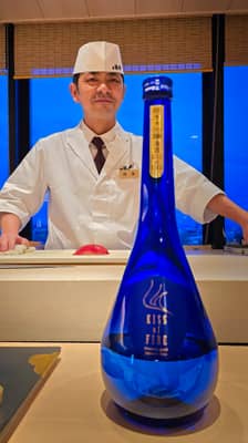 Sushi Chef with Sake at Traditional Japanese Restaurant in Kyoto