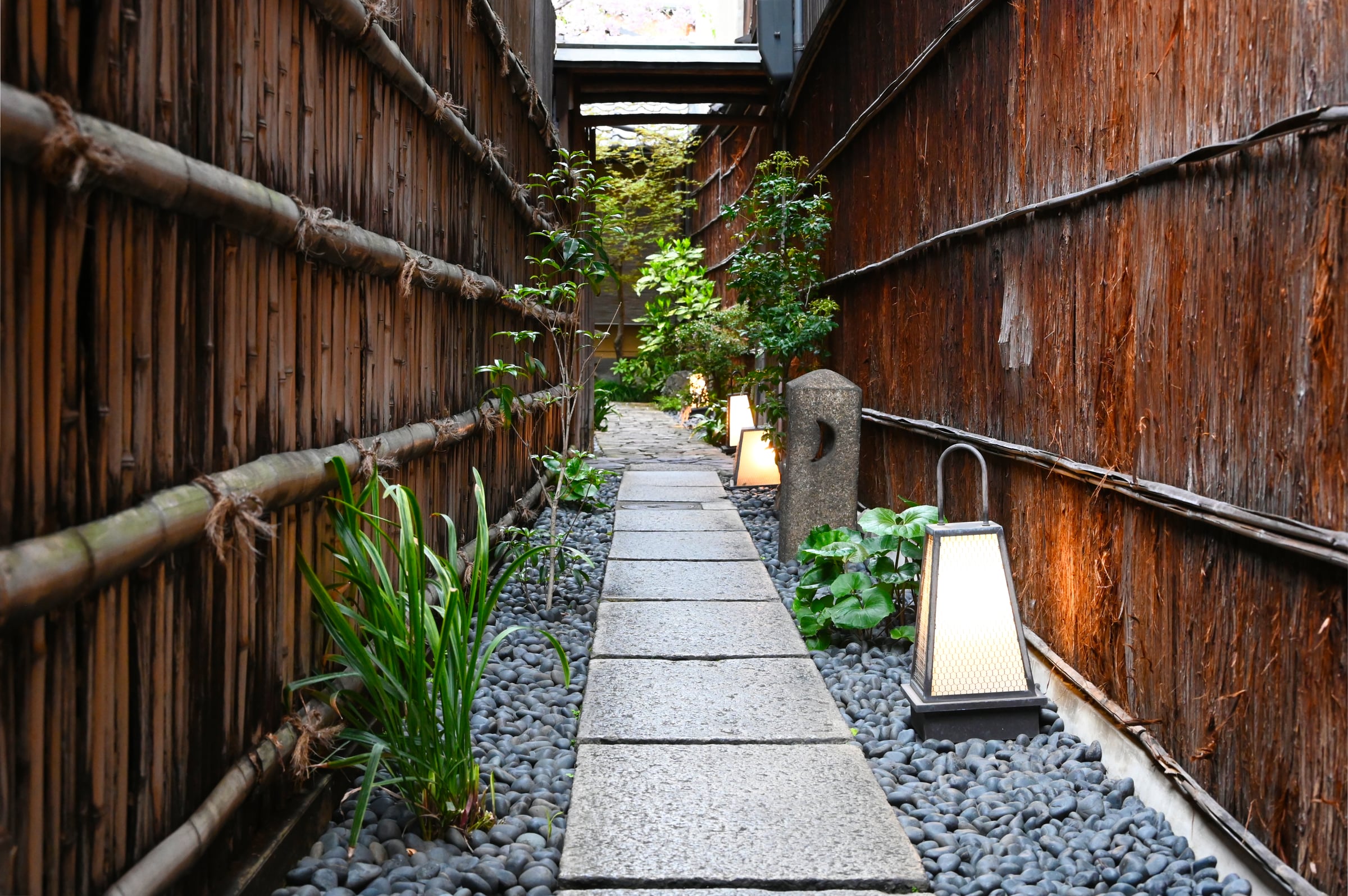 Traditional Lantern-Lit Alleyway in Kyoto Geisha District