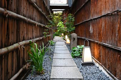 Traditional Lantern-Lit Alleyway in Kyoto Geisha District