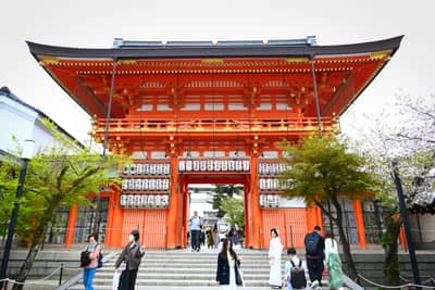 Vermillion Temple Gate with Paper Lanterns, Kyoto