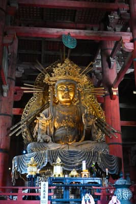 Golden Buddha Statue with Elaborate Halo, Nara Temple