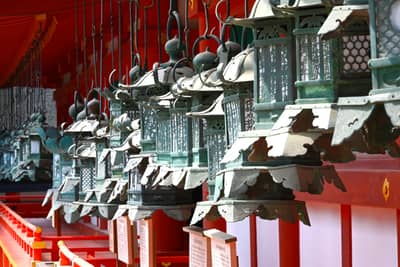 Bronze Lanterns at Japanese Shrine, Nara