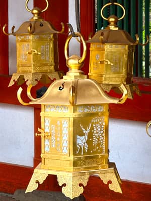 Ornate Bronze Lanterns at Nara Shrine