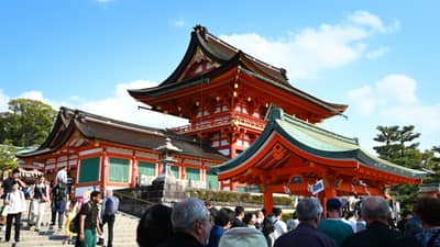 Fushimi Inari Shrine Main Gate with Crowds, Kyoto