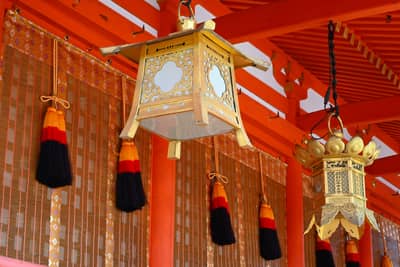 Ornate Bronze Lanterns at Fushimi Inari Shrine, Kyoto
