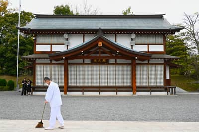 Shrine Attendant at Traditional Temple, Hiroshima
