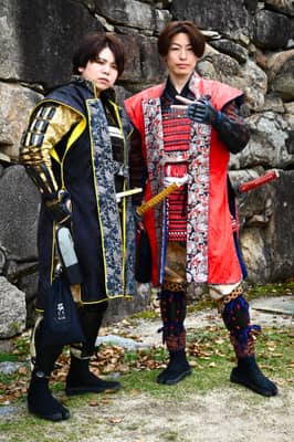 Samurai Warriors at Historic Stone Wall in Hiroshima