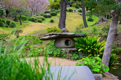 Traditional Stone Lantern in Japanese Garden, Hiroshima