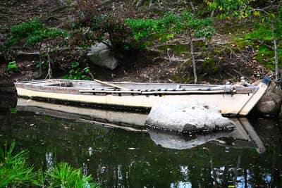 Weathered Wooden Boat at Water's Edge, Hiroshima