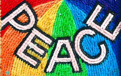 Rainbow Paper Crane Mosaic Spelling LOVE in Hiroshima