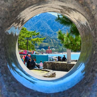 Framed View of Itsukushima Shrine's Floating Torii Gate