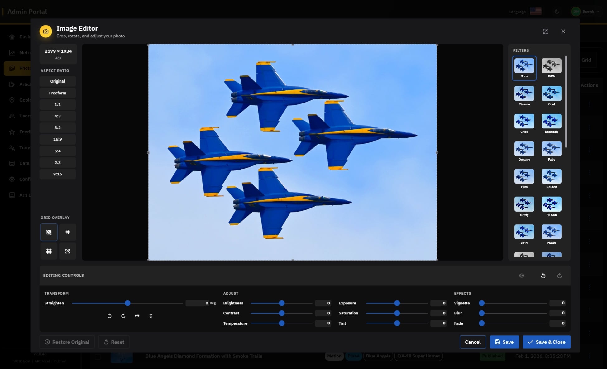 Image Editor Interface with Photo Editing Controls
