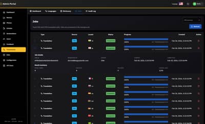 Admin Portal Translation Jobs Dashboard