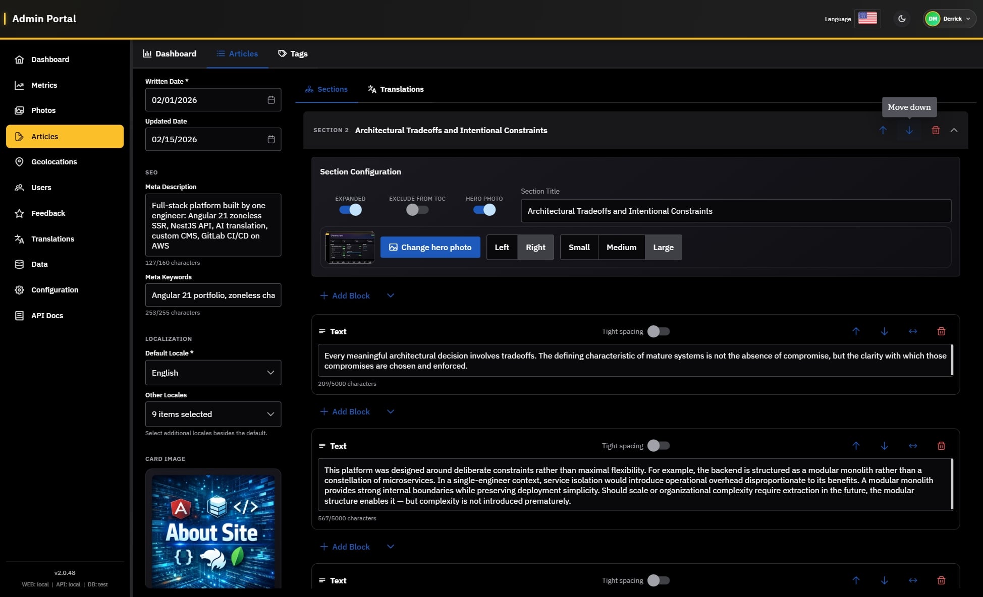 CMS Admin Portal Article Management Interface