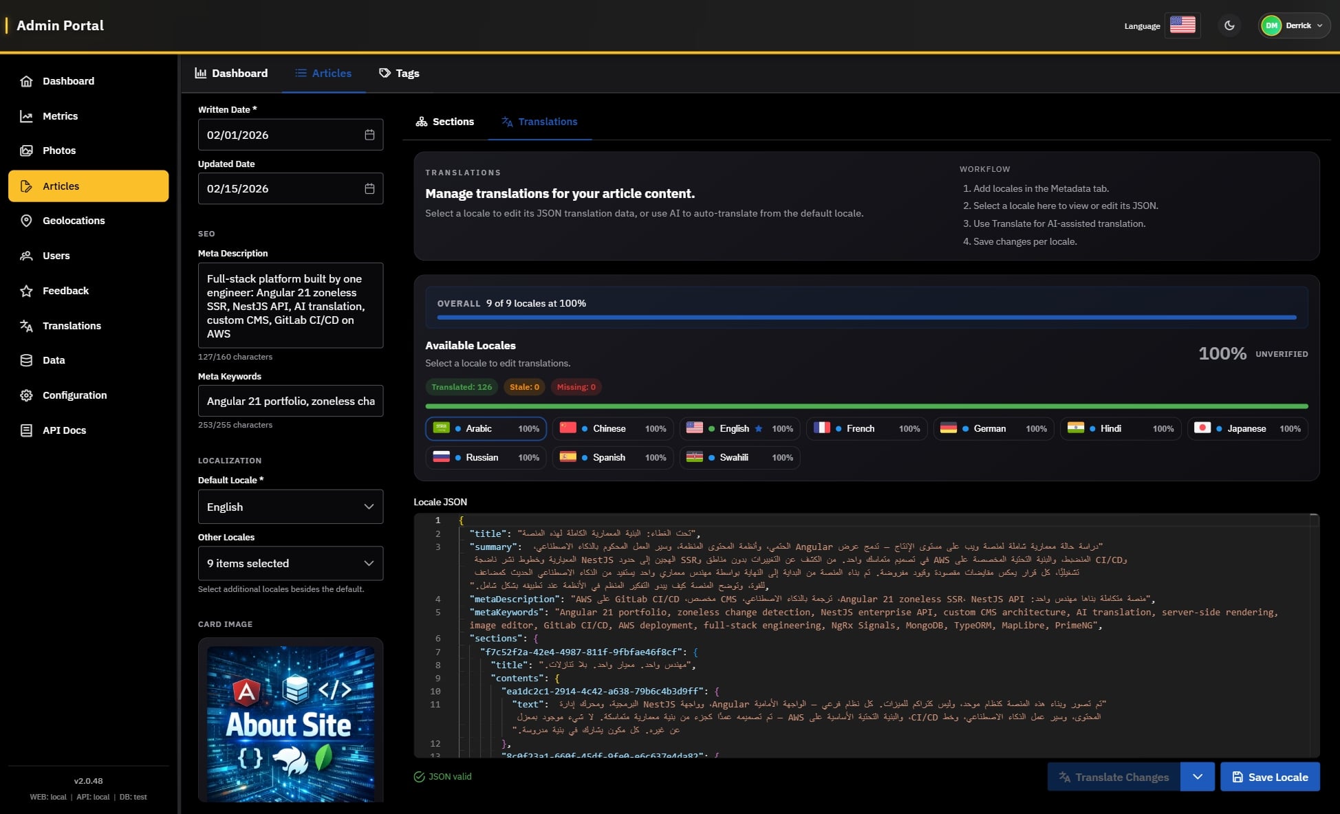 Multi-Language CMS Admin Portal Interface