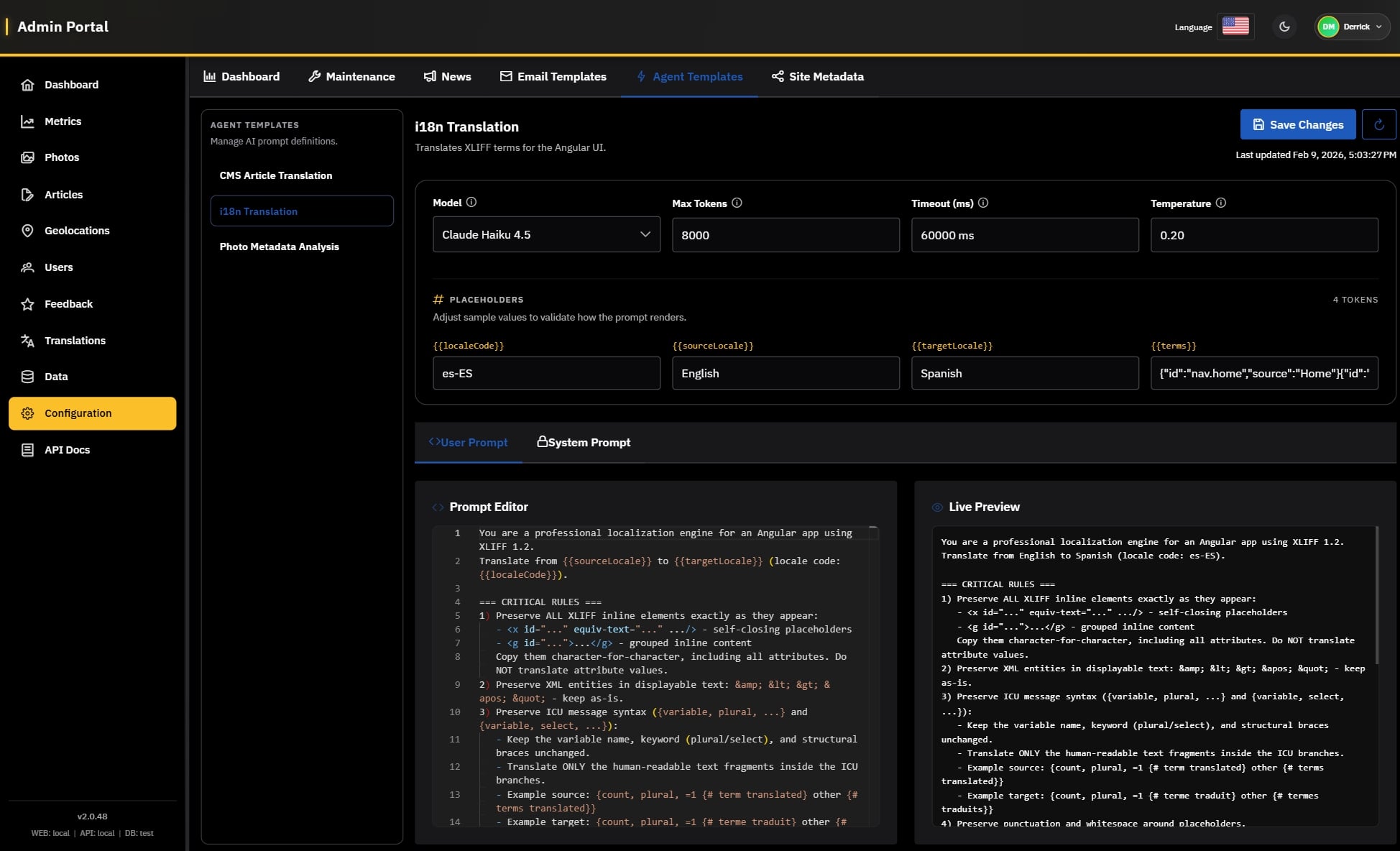 i18n Translation Configuration Interface